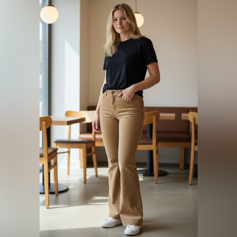 NWOT Loft Corduroy Flare Trousers Women's 14 Sand Beige High Rise